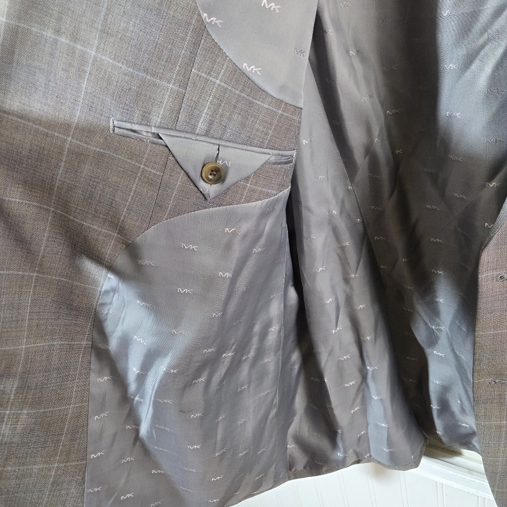 Men's Michael Kors Taupe Two Button Checkered Work Career Blazer Jacket Size 50R - Picture 12 of 14
